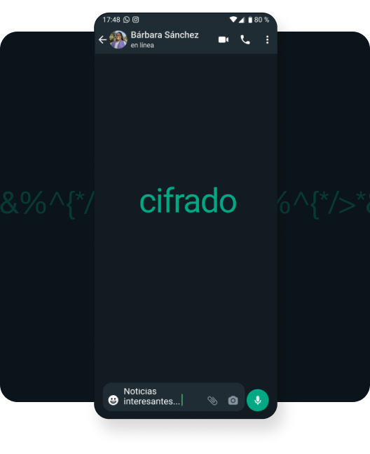 Captura de pantalla de la pantalla de cifrado de extremo a extremo que muestra que tus mensajes personales y llamadas están protegidos